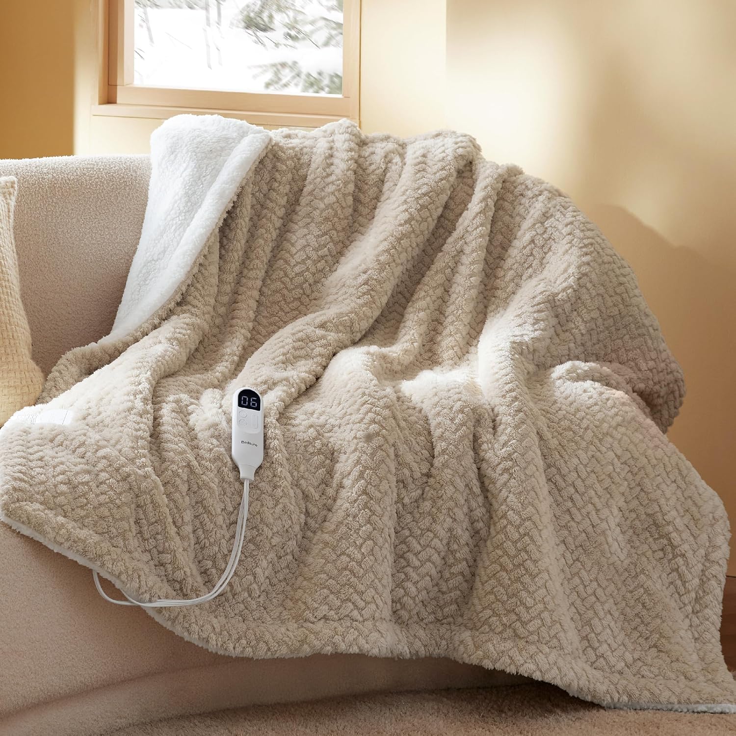 Chevron Shaggy Sherpa Heated Blanket