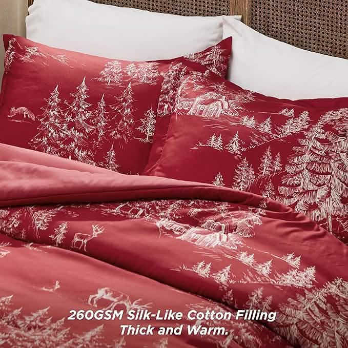 Christmas Plaid Comforter Set Red Forest
