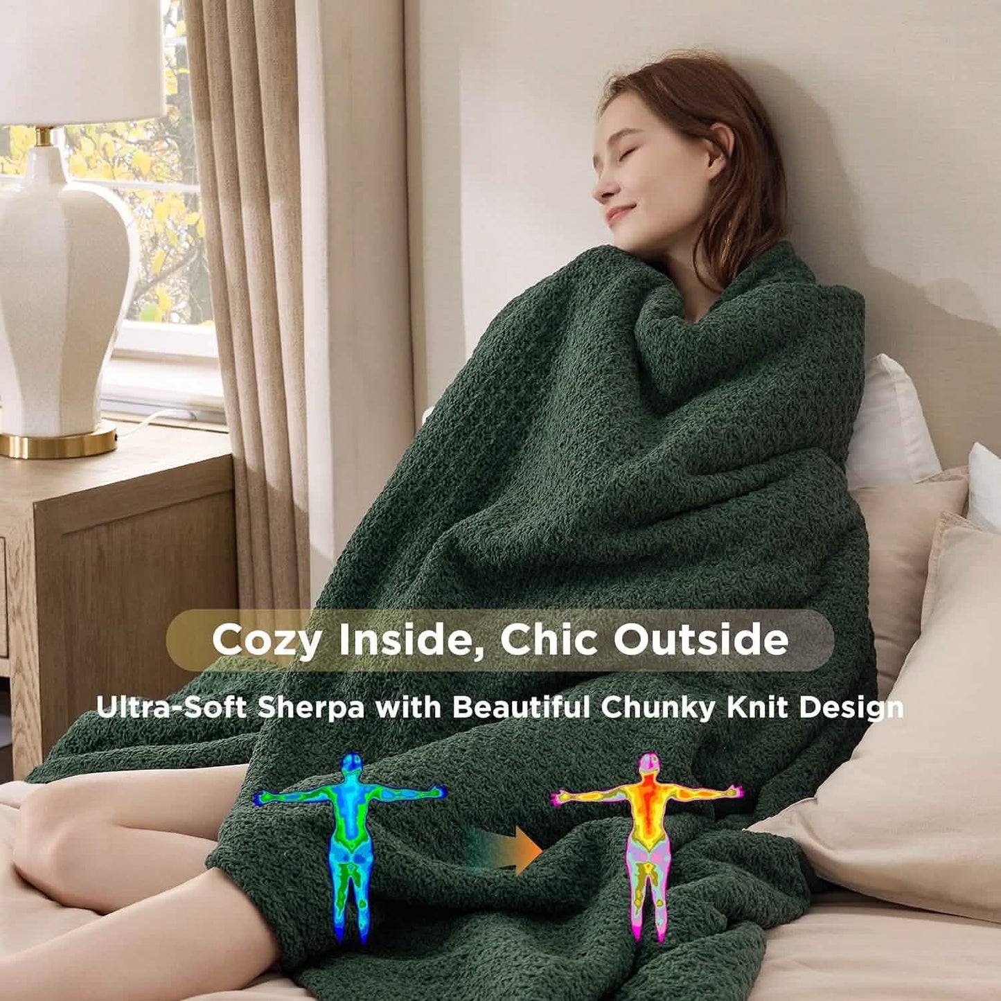 Knit Sherpa Reversible Throw Blanket-Grid
