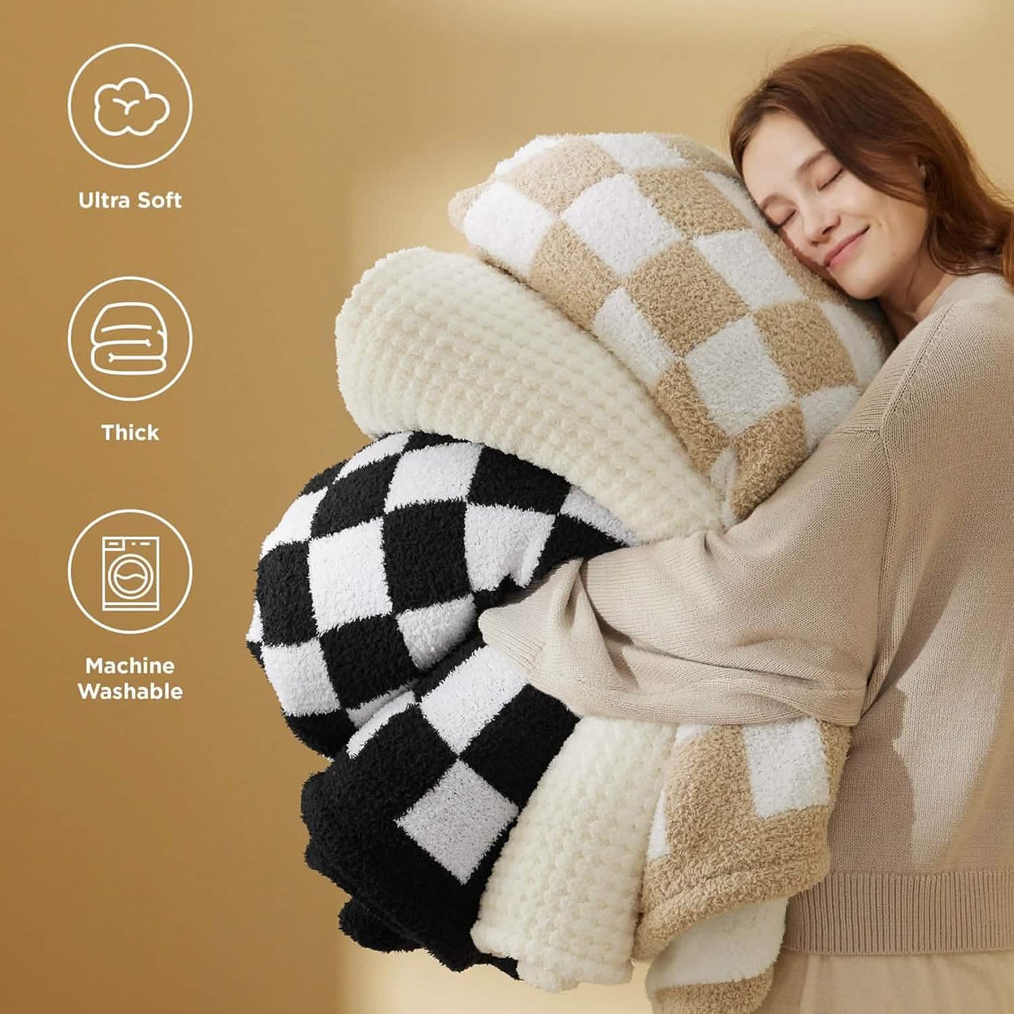 Ultra-Soft Double Side Yarn Sherpa Checkered Blanket