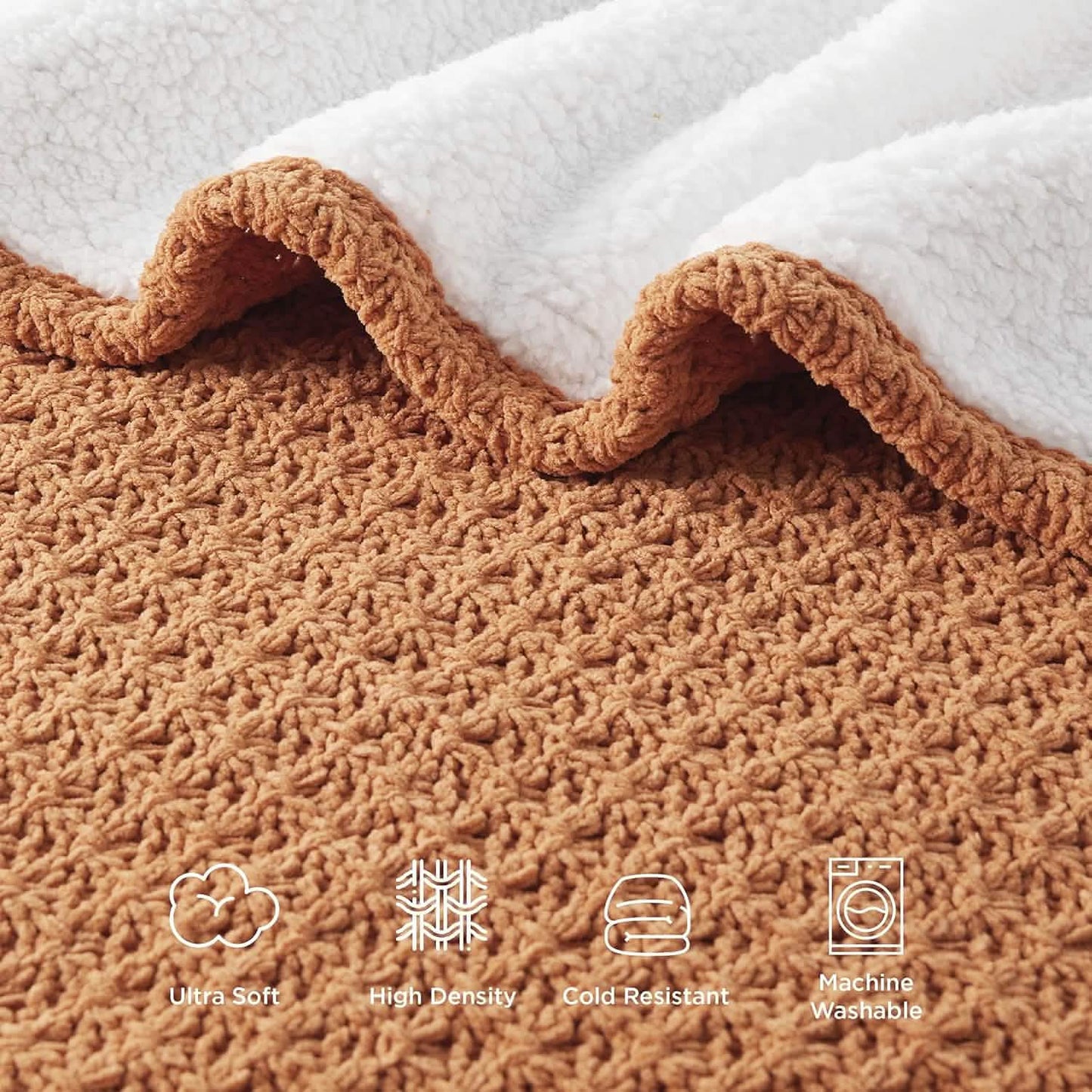 Knit Sherpa Reversible Throw Blanket-Grid