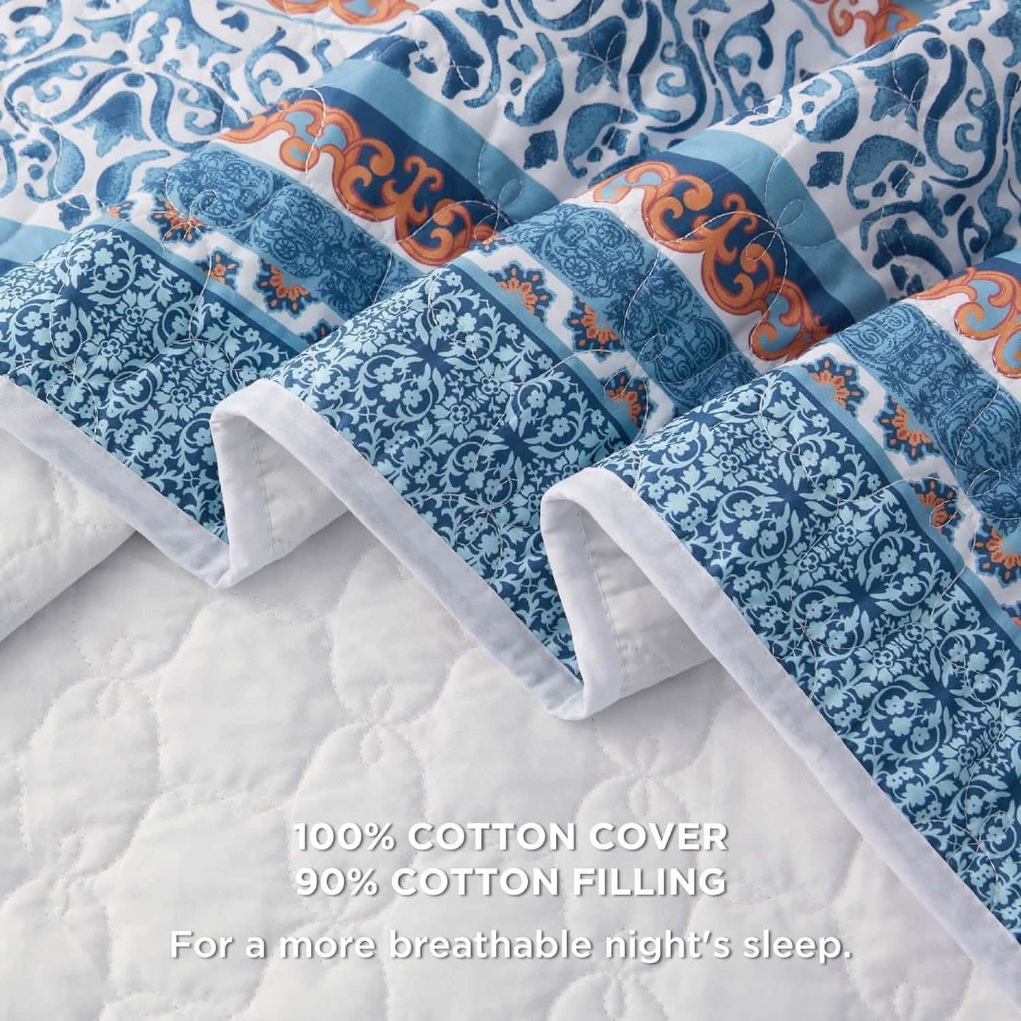 Cotton Patterned Light Blue Quilt Set