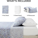 Bedsure 100% Cotton Floral Print Sheet Set Blue