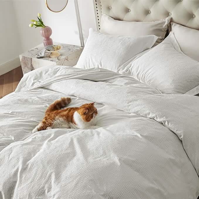 100% Cotton Greek Key Jacquard Duvet Cover Set