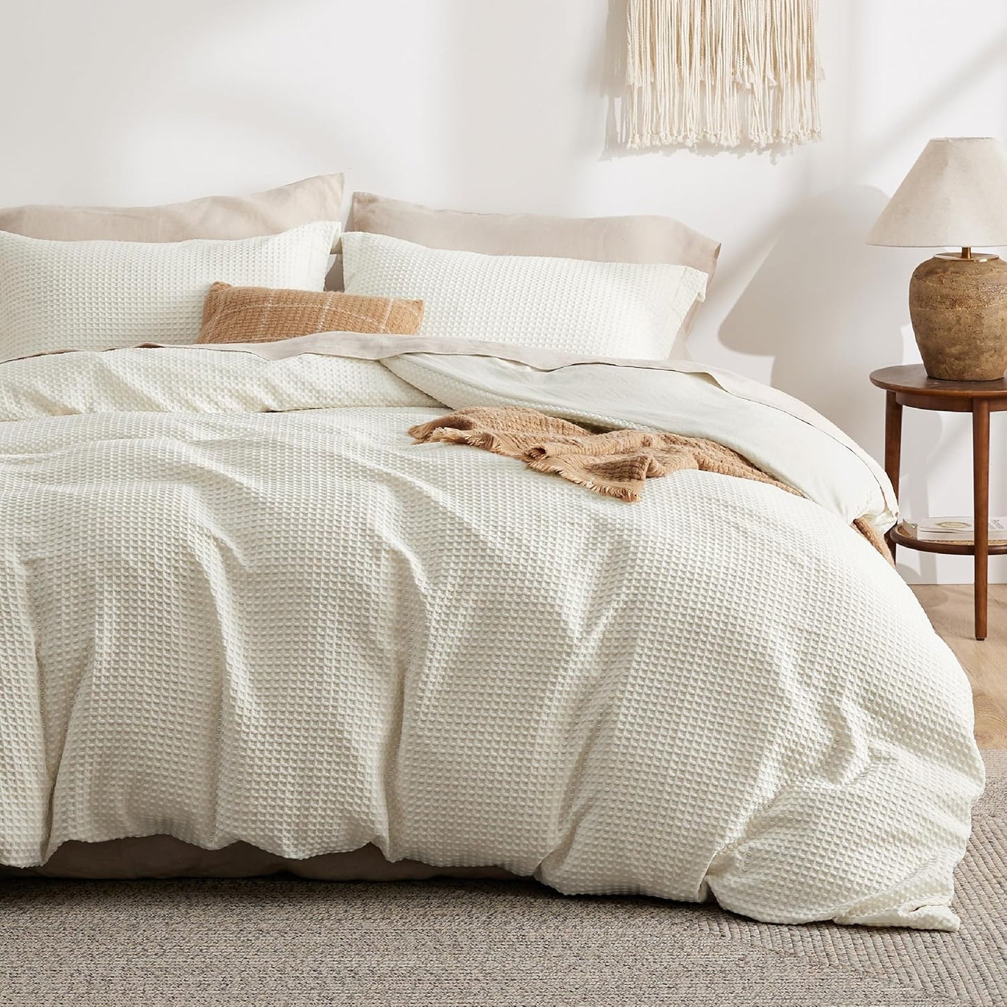 Polyester Microfiber Waffle Duvet Weave Duvet Cover Set