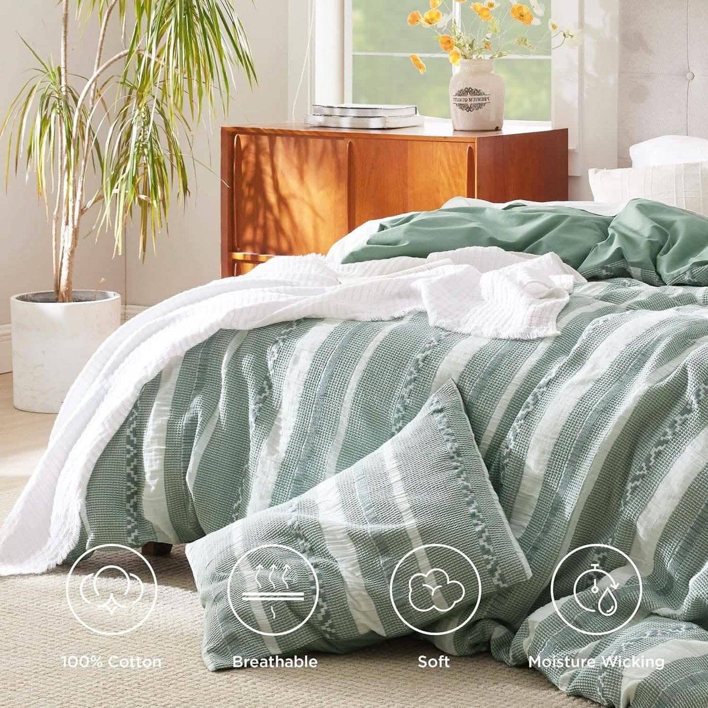 Cotton Boho Waffle Weave Duvet Cover Set