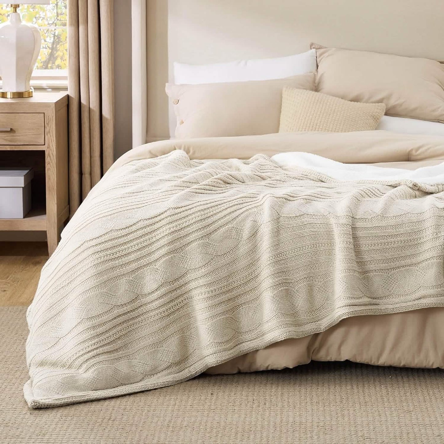 Knit Sherpa Reversible Throw Blanket-Cable Knit
