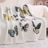 Printed Throw Sherpa Blanket white Butterfly