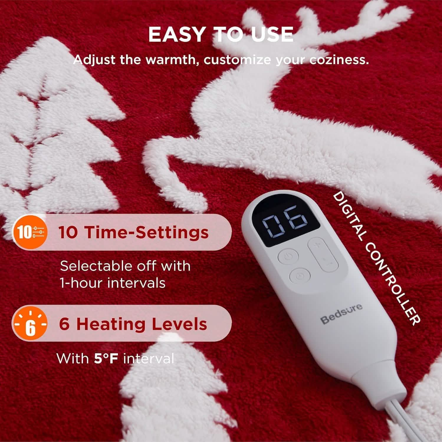 Christmas Flannel Heated Blanket Christmas Reindeer