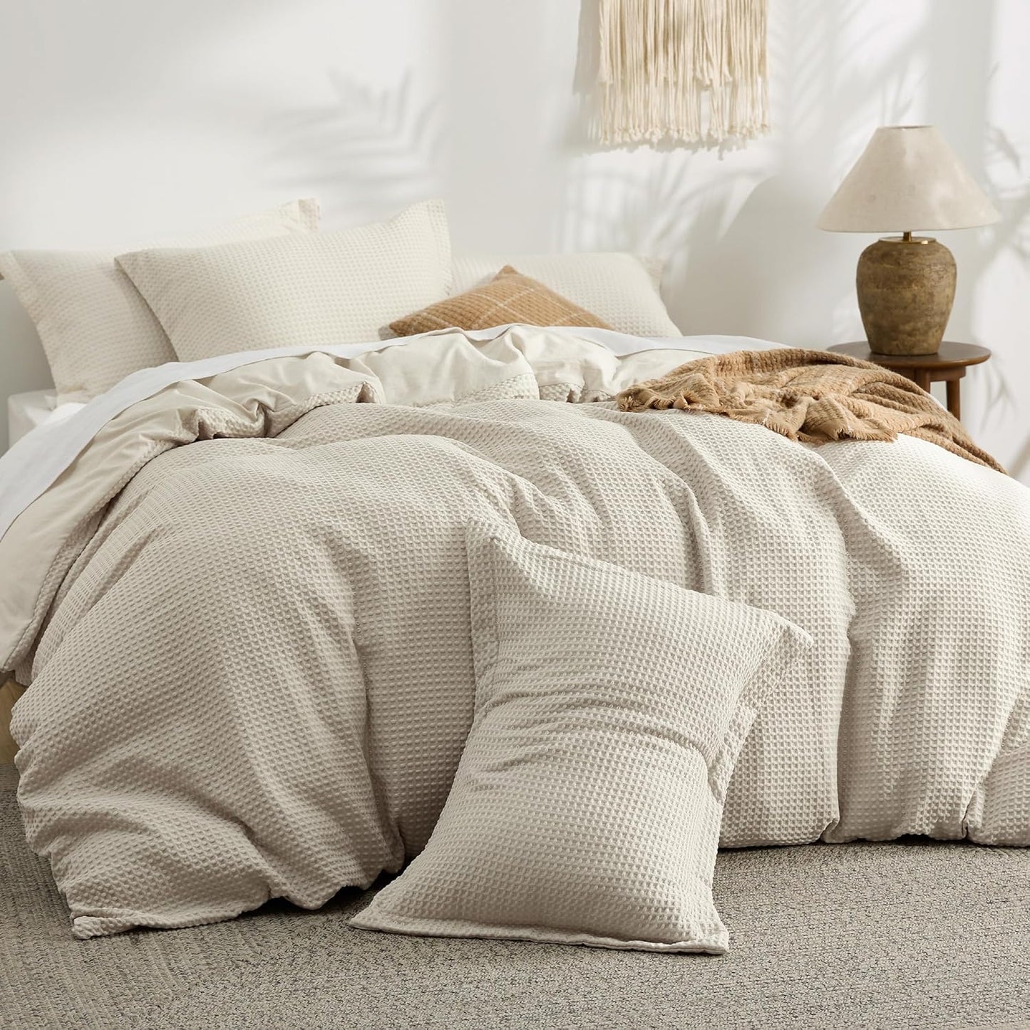 Polyester Microfiber Waffle Duvet Weave Duvet Cover Set