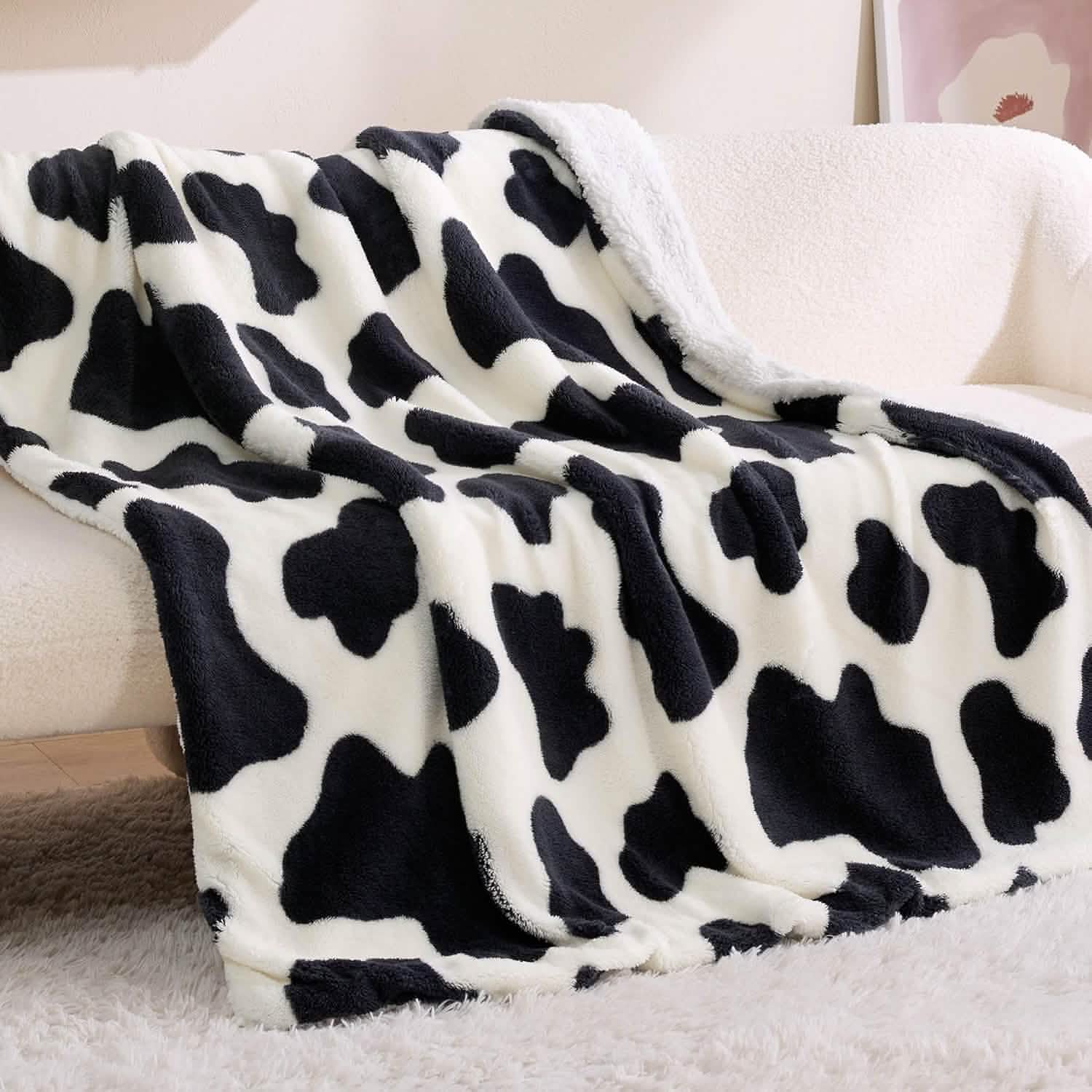 Printed Throw Sherpa Blanket Print-cow