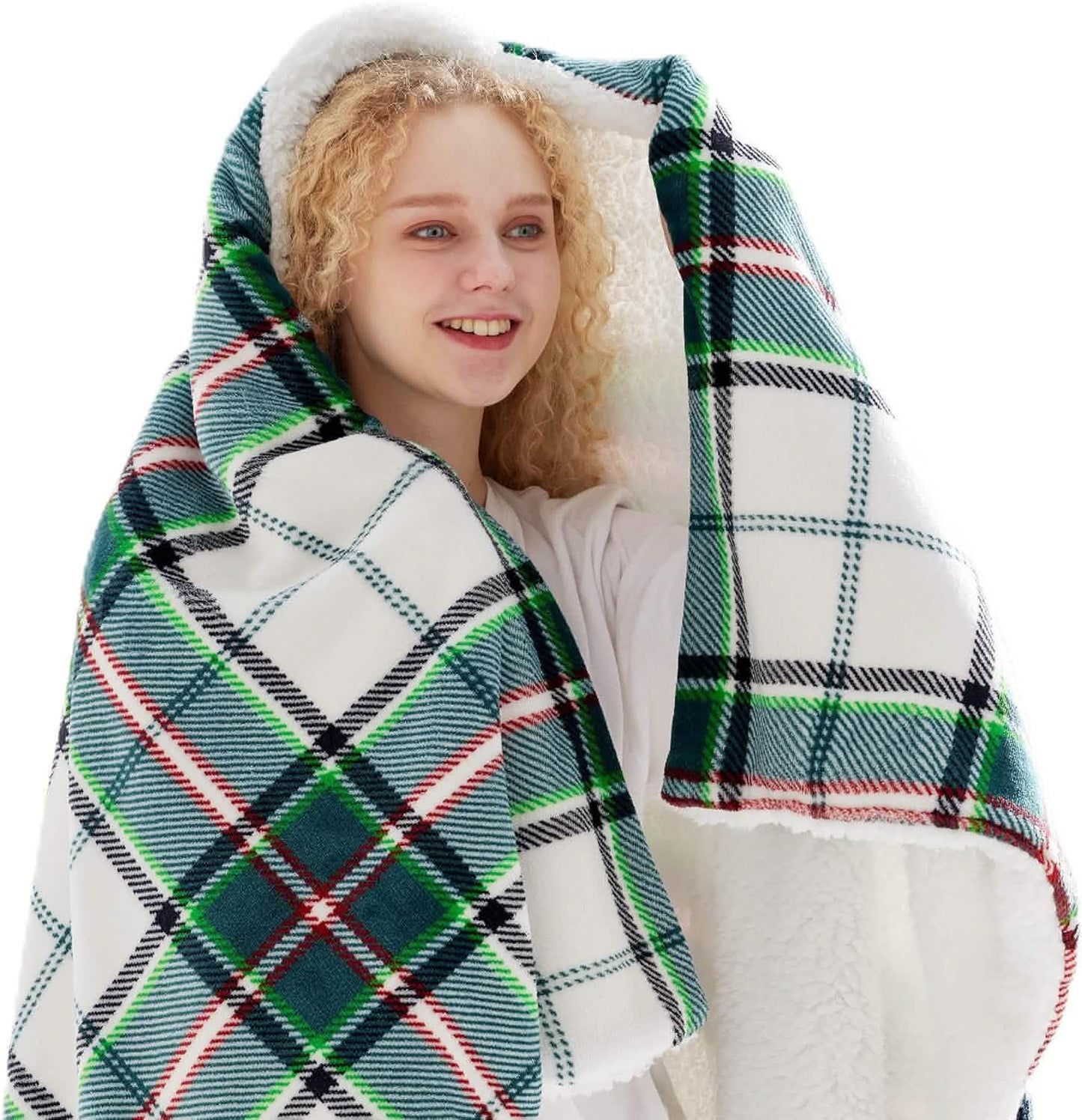 Printed Throw Sherpa Blanket christmas Green