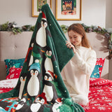 Bedsure Christmas Penguin Green Sherpa Throw Blanket