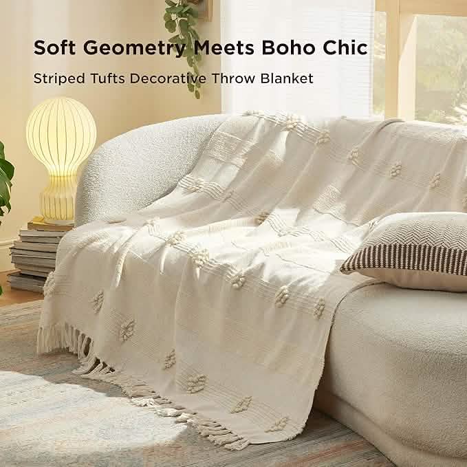 Striped Tufts Throw Blanket