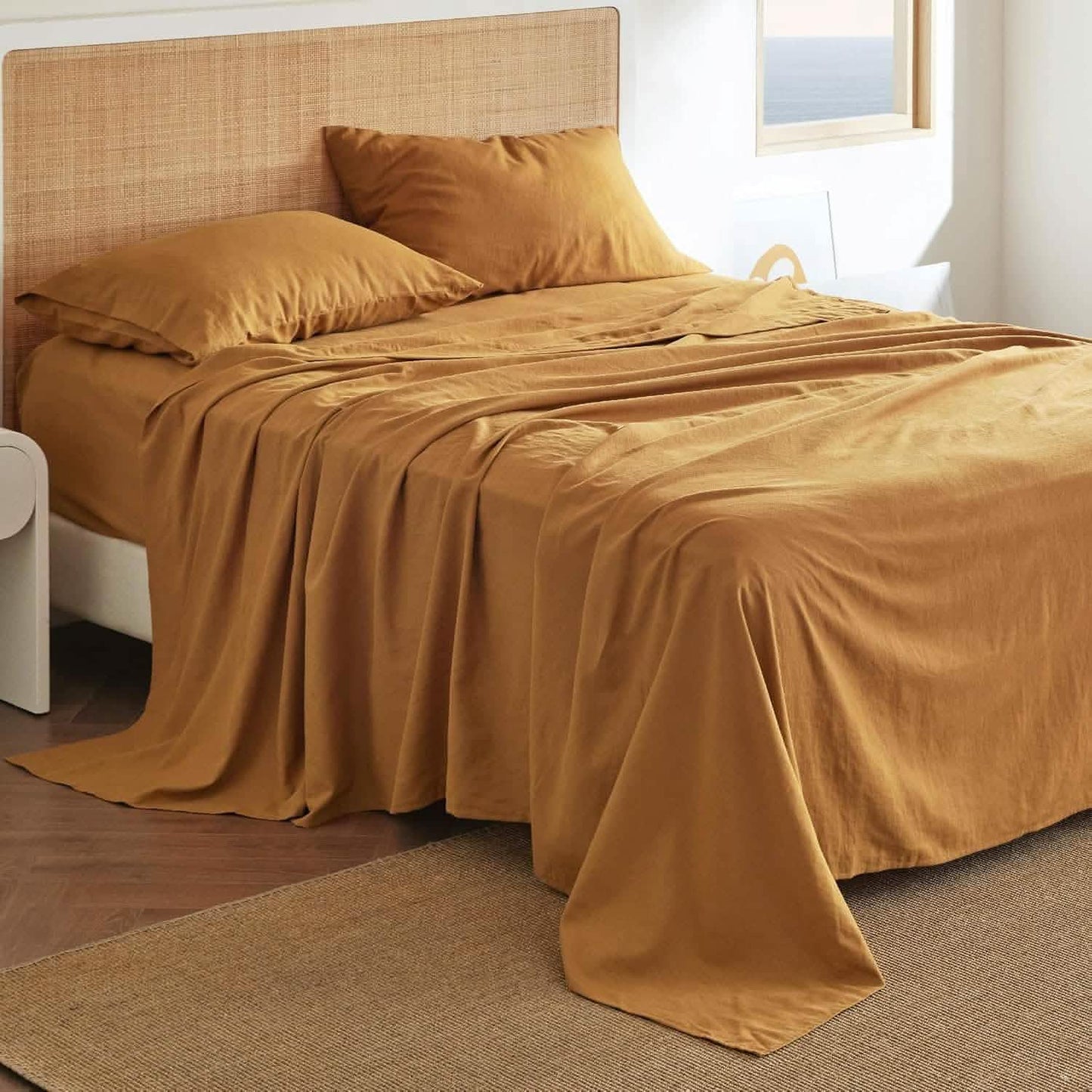 Breathable Cotton Linen Bed Sheet Set