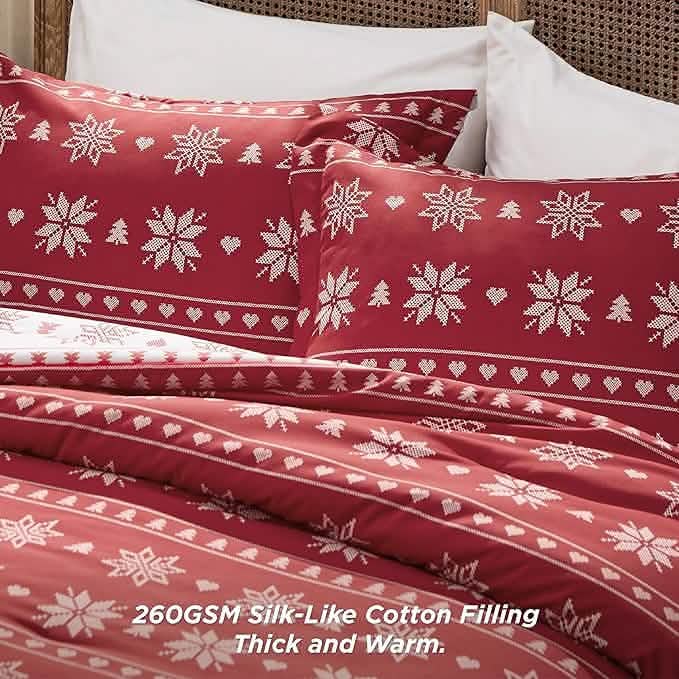 Christmas Plaid Comforter Set Red Snowflake