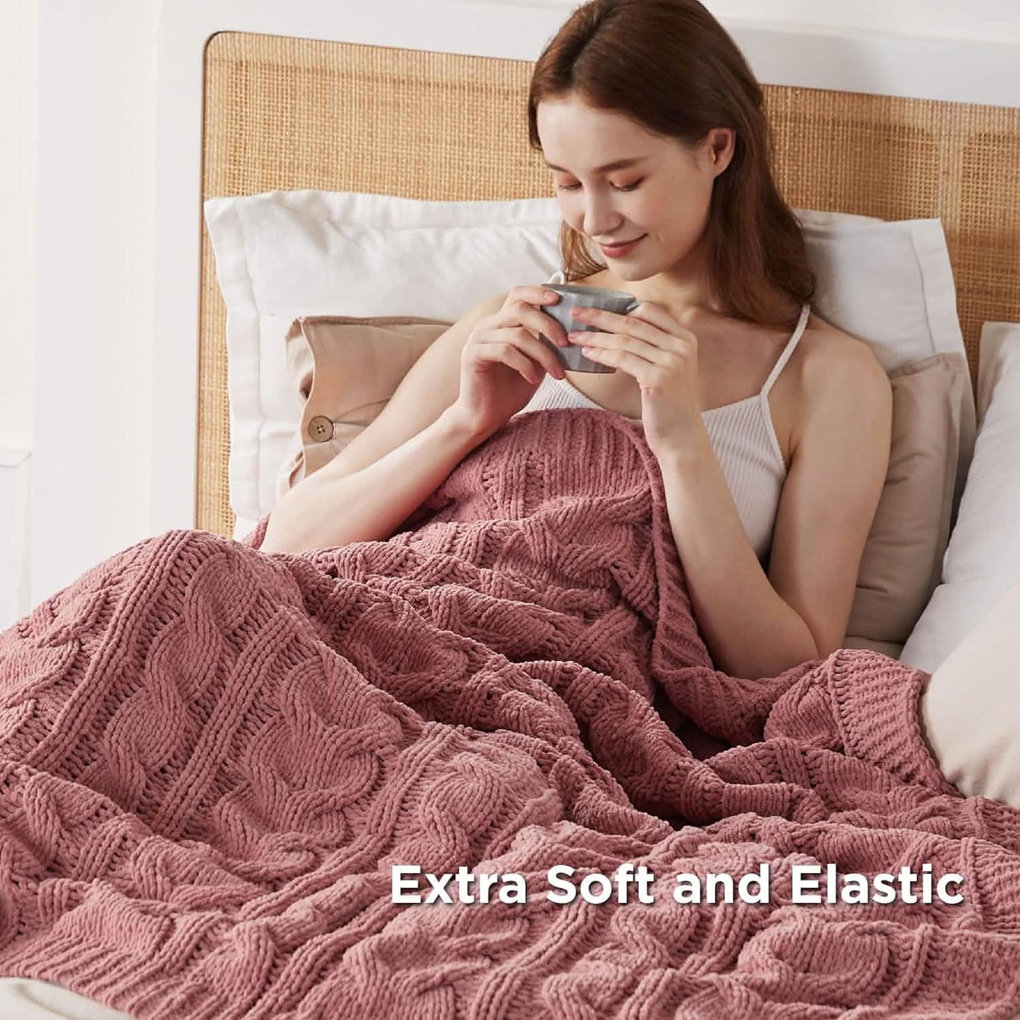 Cable Chenille Chunky Knit Throw Blanket