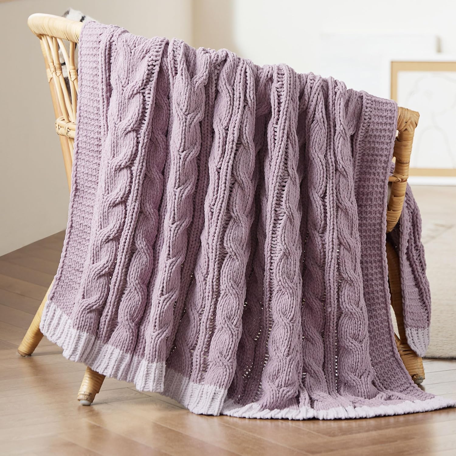 Cable Chenille Chunky Knit Throw Blanket