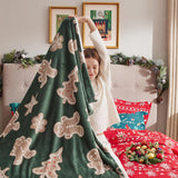 Bedsure Christmas Gingerbread Green Sherpa Throw Blanket