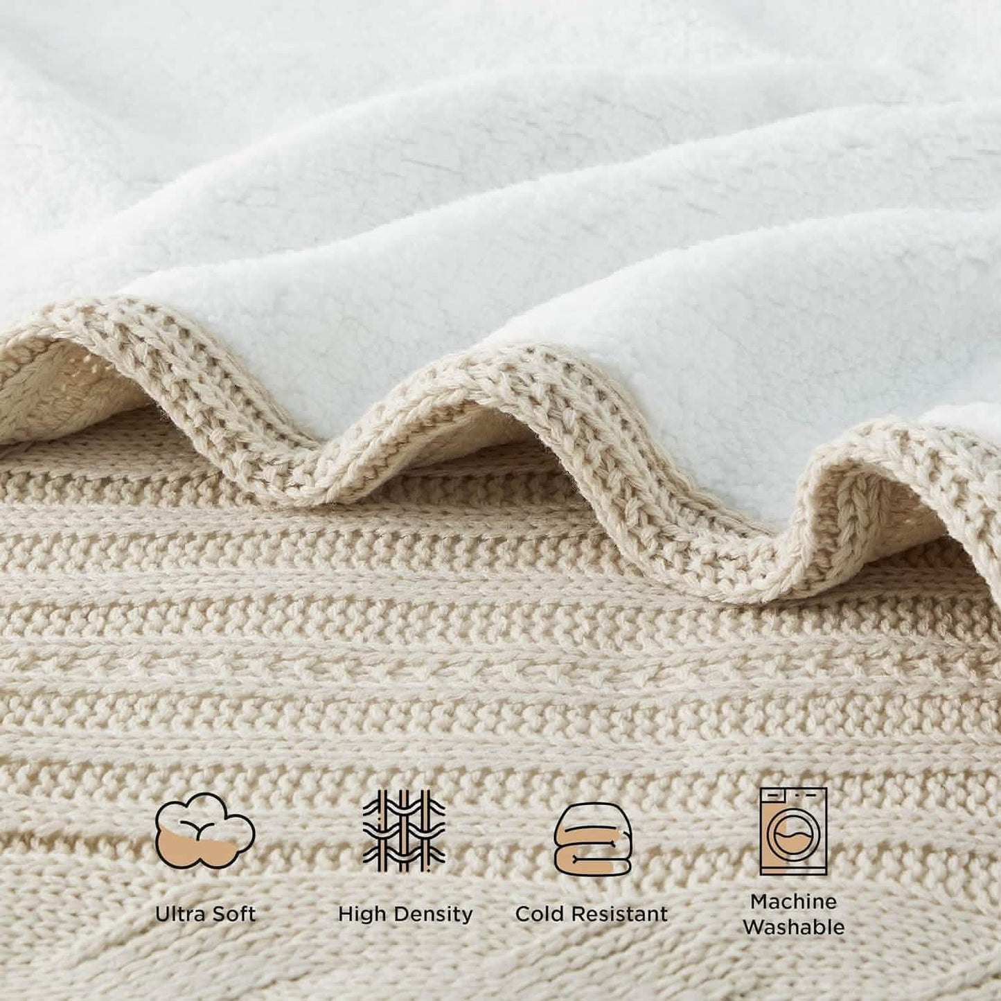 Knit Sherpa Reversible Throw Blanket-Cable Knit