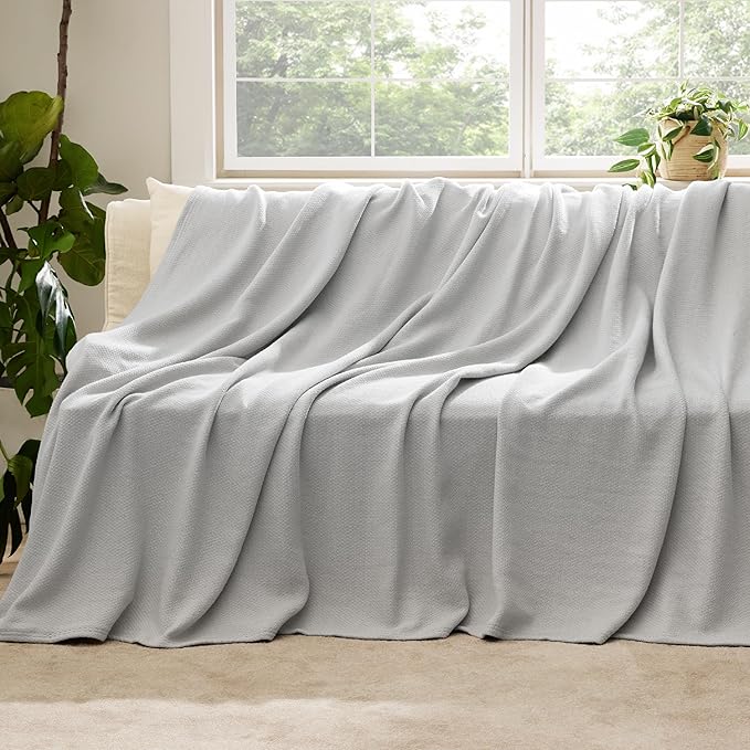 Bedsure 100% Cotton Herringbone Woven Blanket