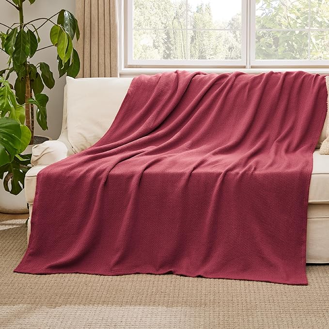 Bedsure 100% Cotton Herringbone Woven Blanket