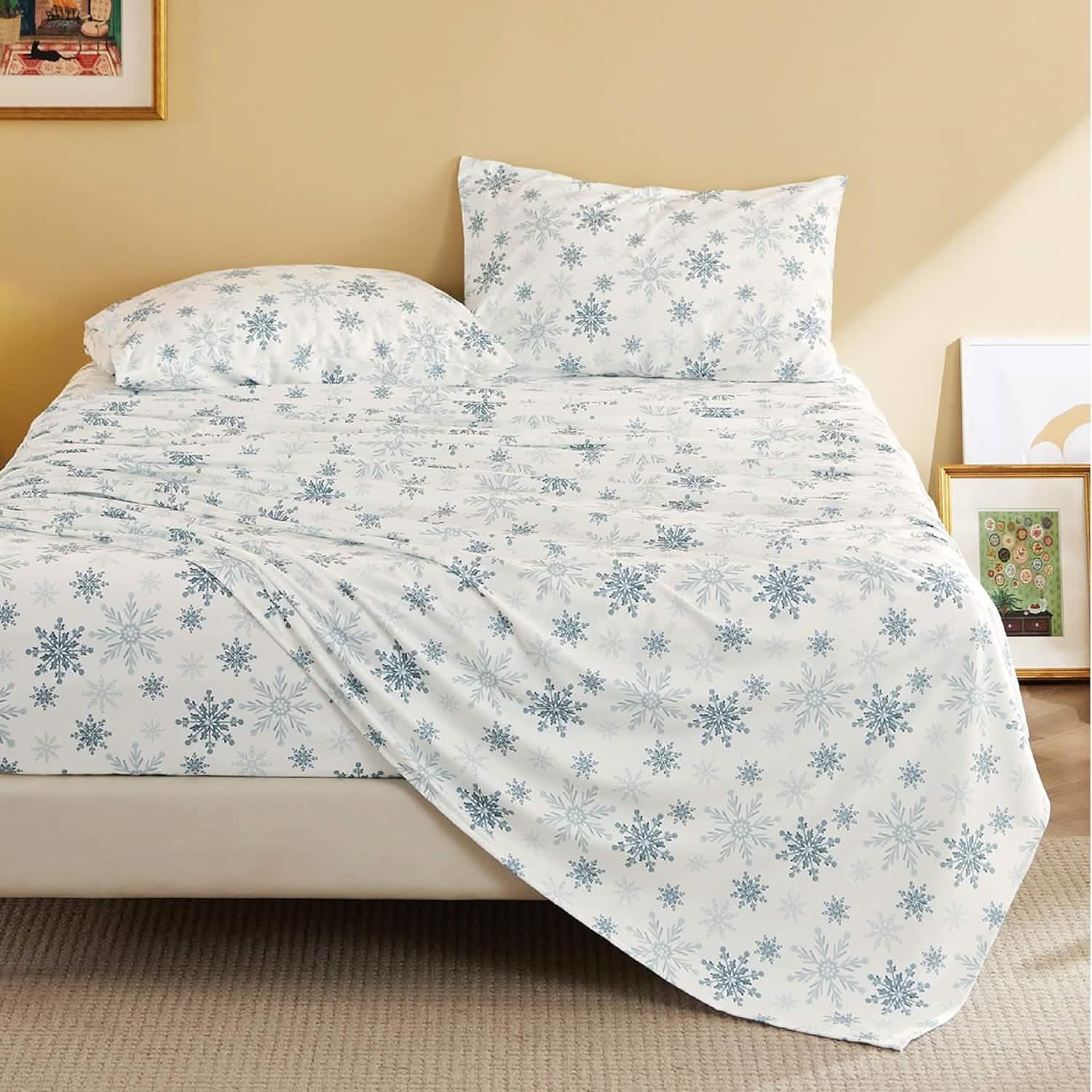 Faux Cotton Flannel Sheet Set Grey Blue