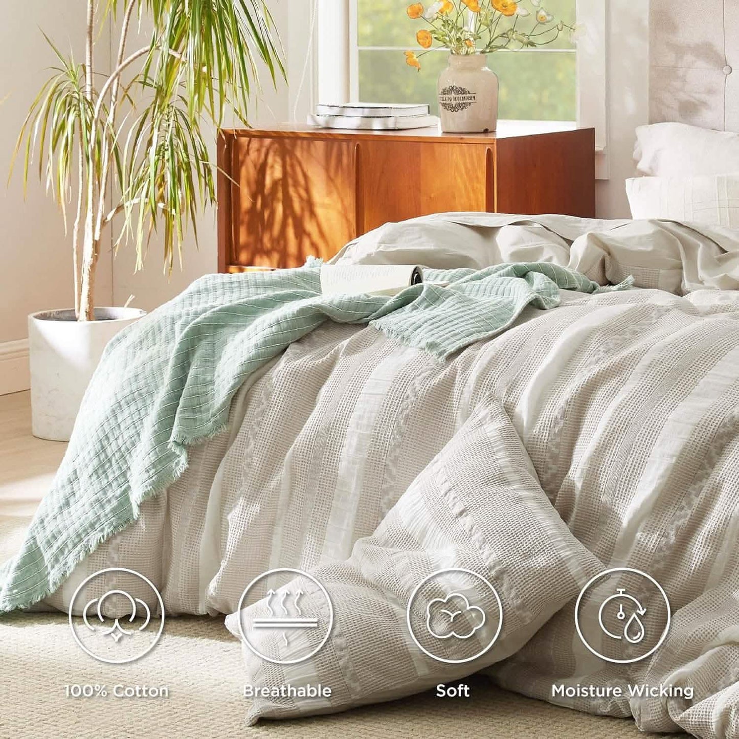 Cotton Boho Waffle Weave Duvet Cover Set