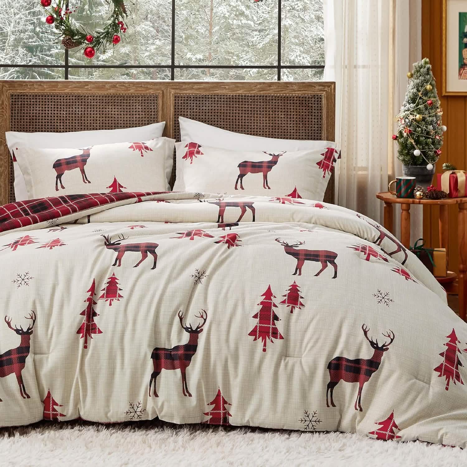 Christmas Plaid Comforter Set Reindeer