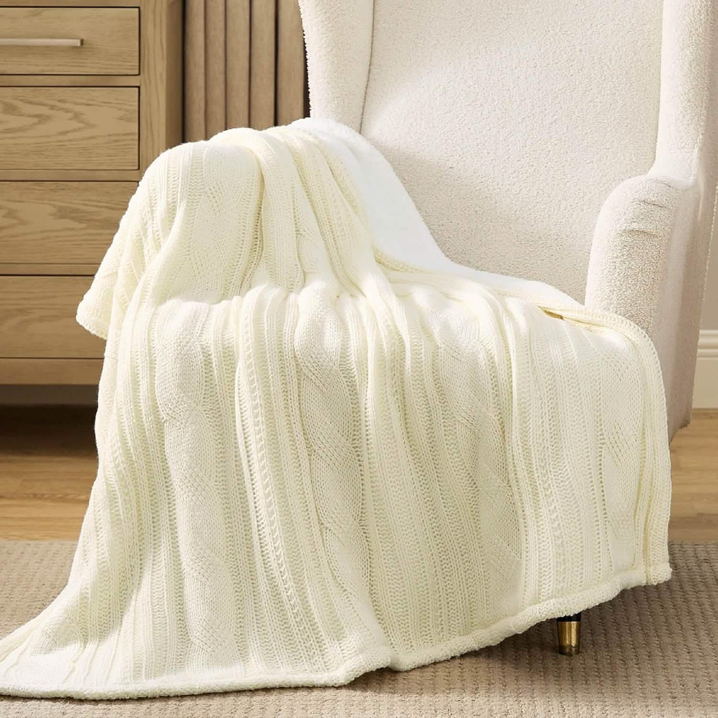 Knit Sherpa Reversible Throw Blanket-Cable Knit