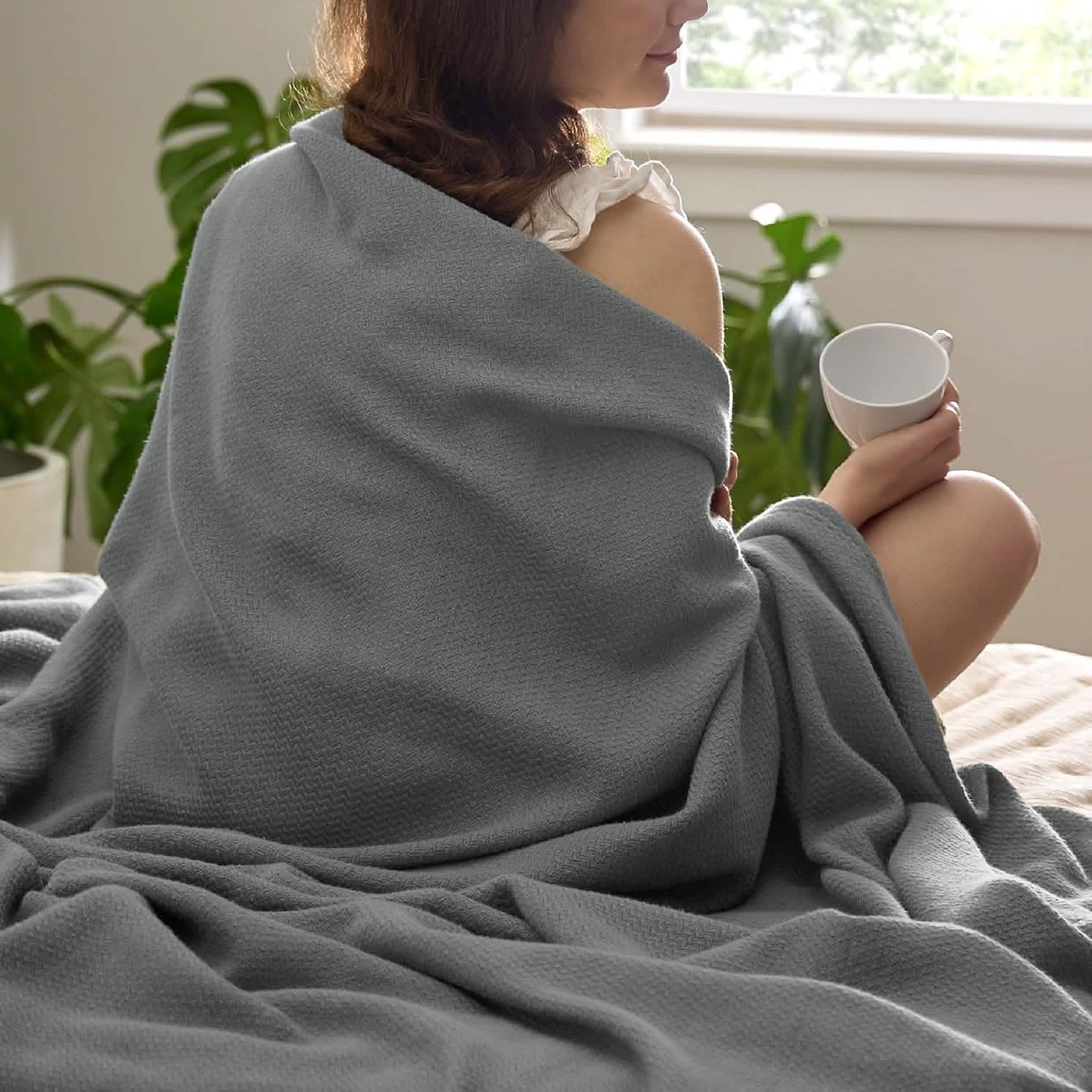 100% Cotton Herringbone Woven Blanket