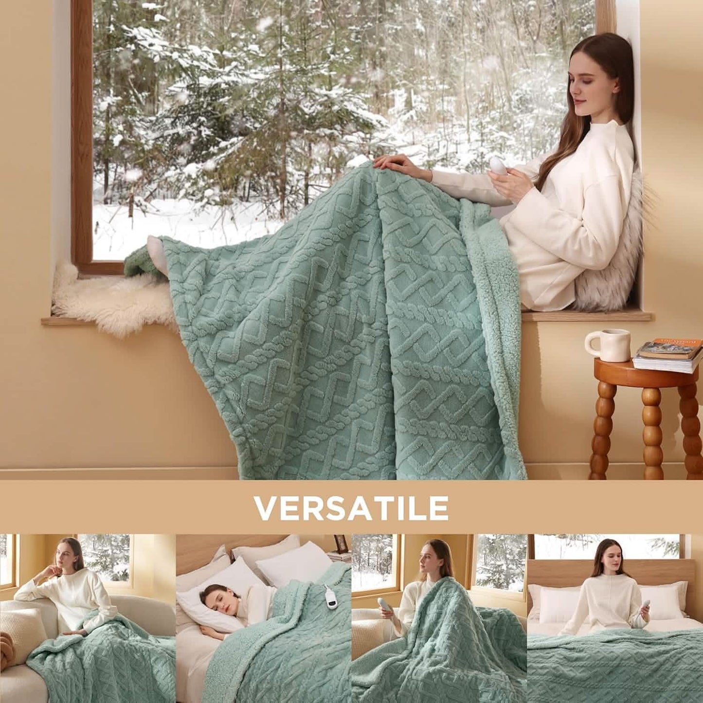 Jacquard Shaggy Sherpa Heated Blanket