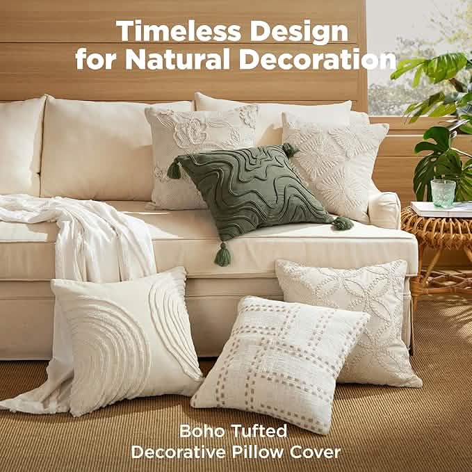 GentleSoft™ Circle Tufted Boho Pillow Cover Leaves