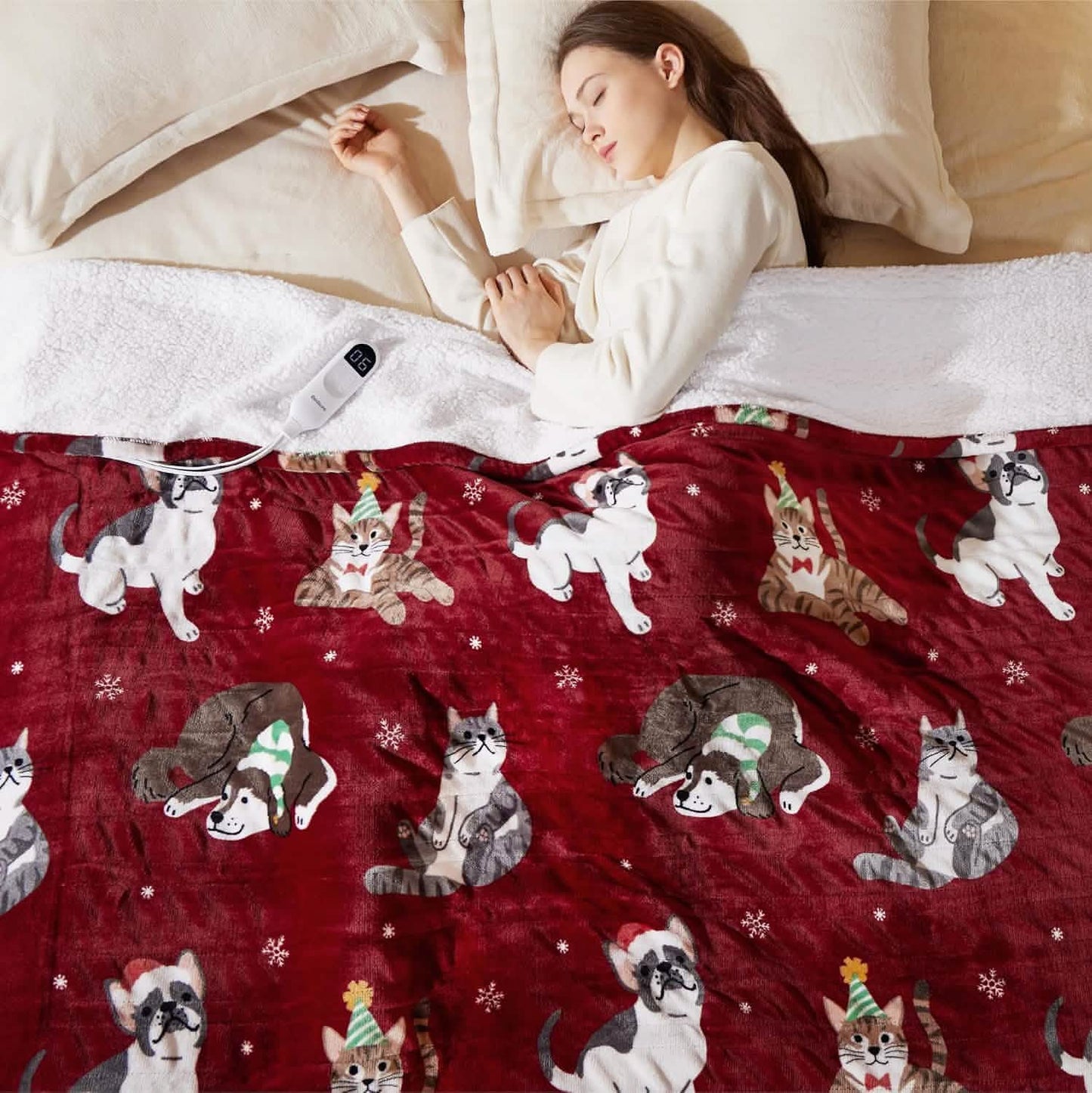 Christmas Flannel Heated Blanket Red
