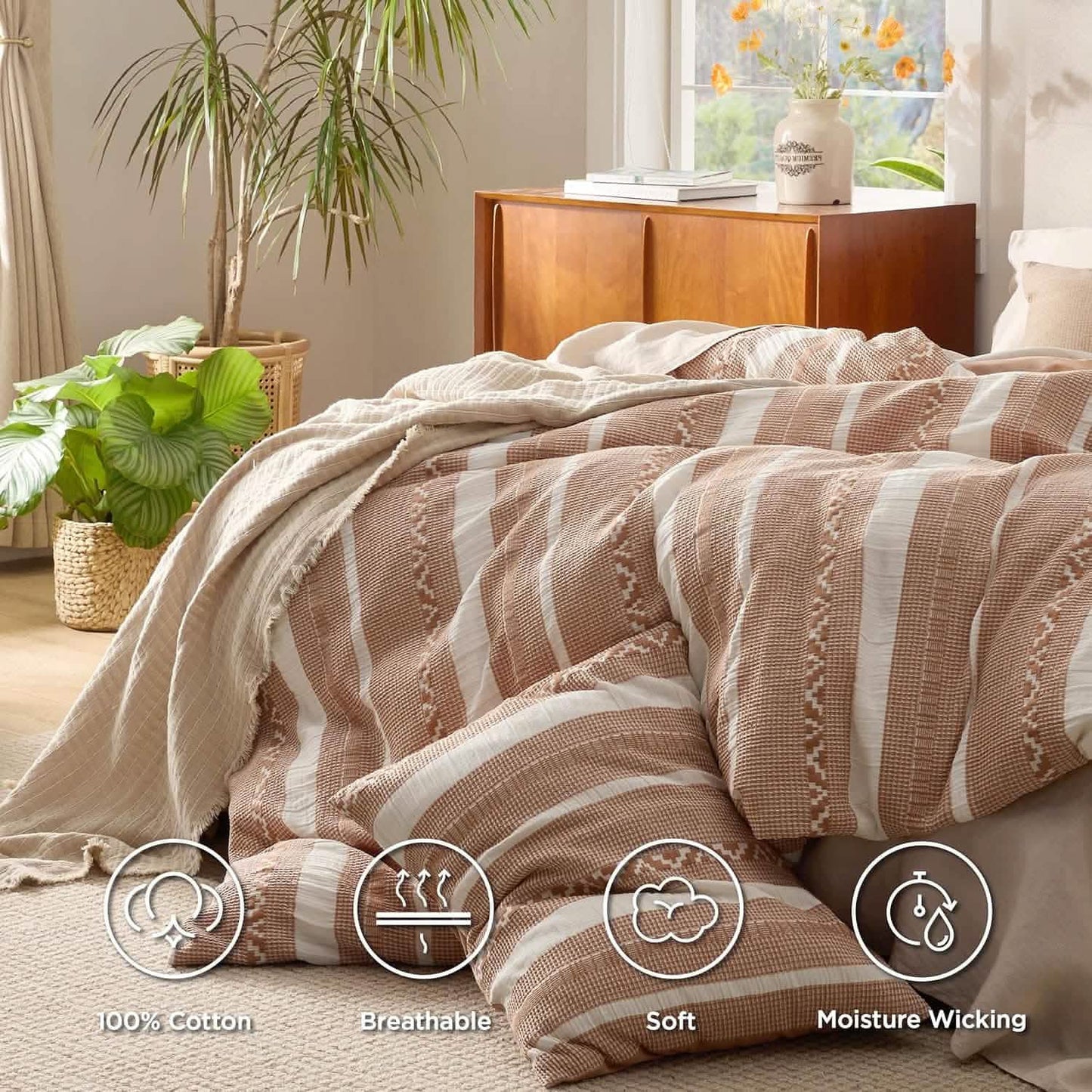 Cotton Boho Waffle Weave Duvet Cover Set