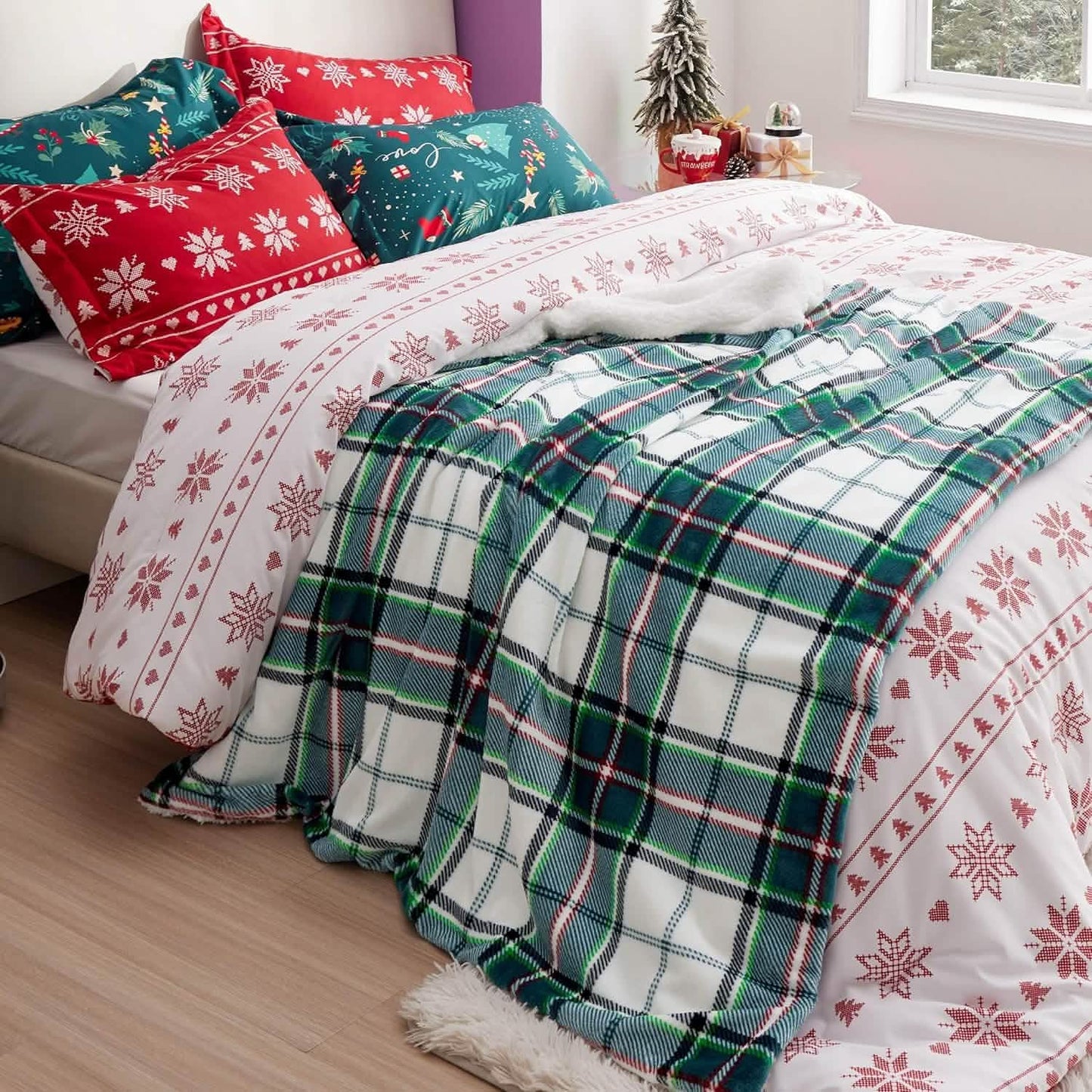 Printed Throw Sherpa Blanket christmas Green