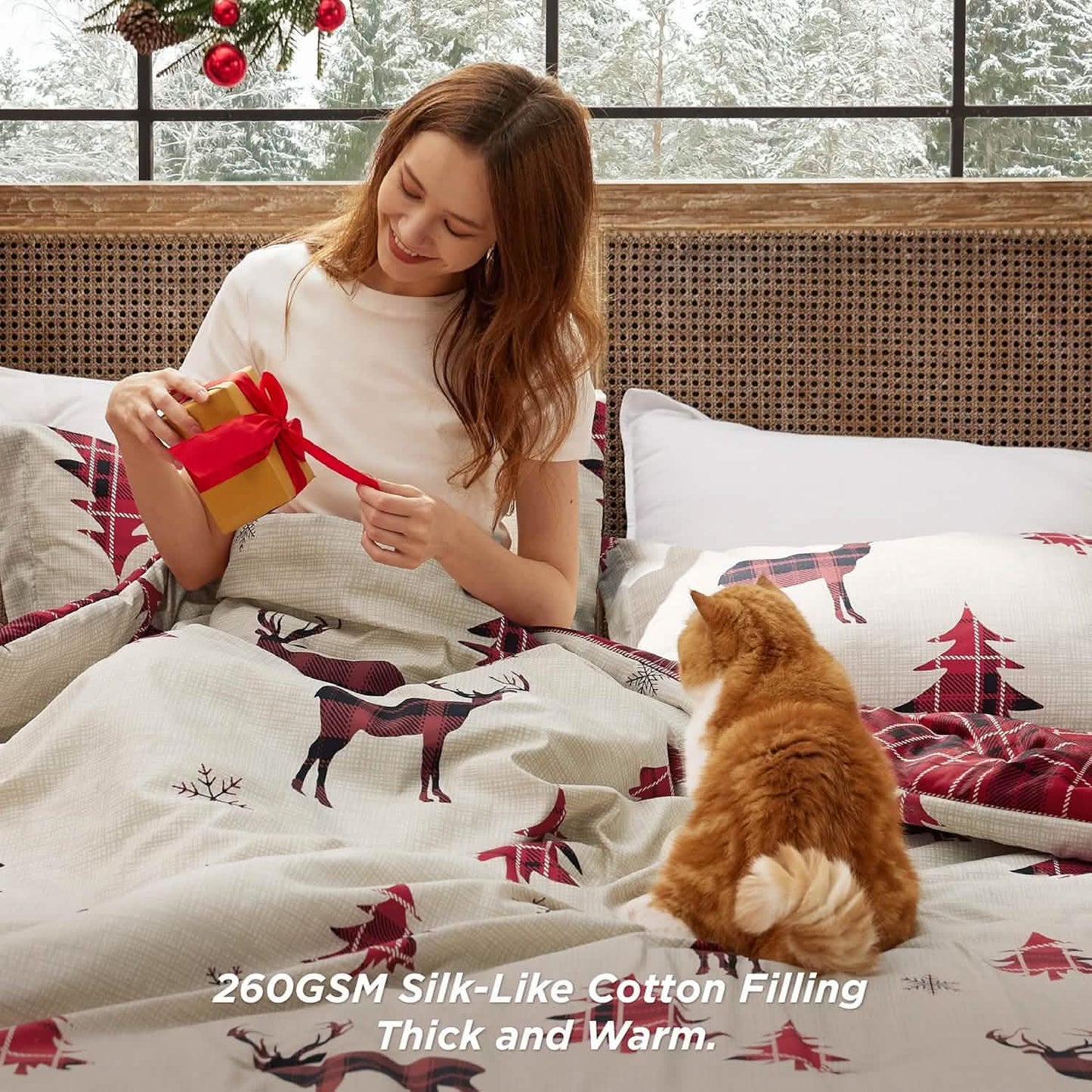 Christmas Plaid Comforter Set Reindeer