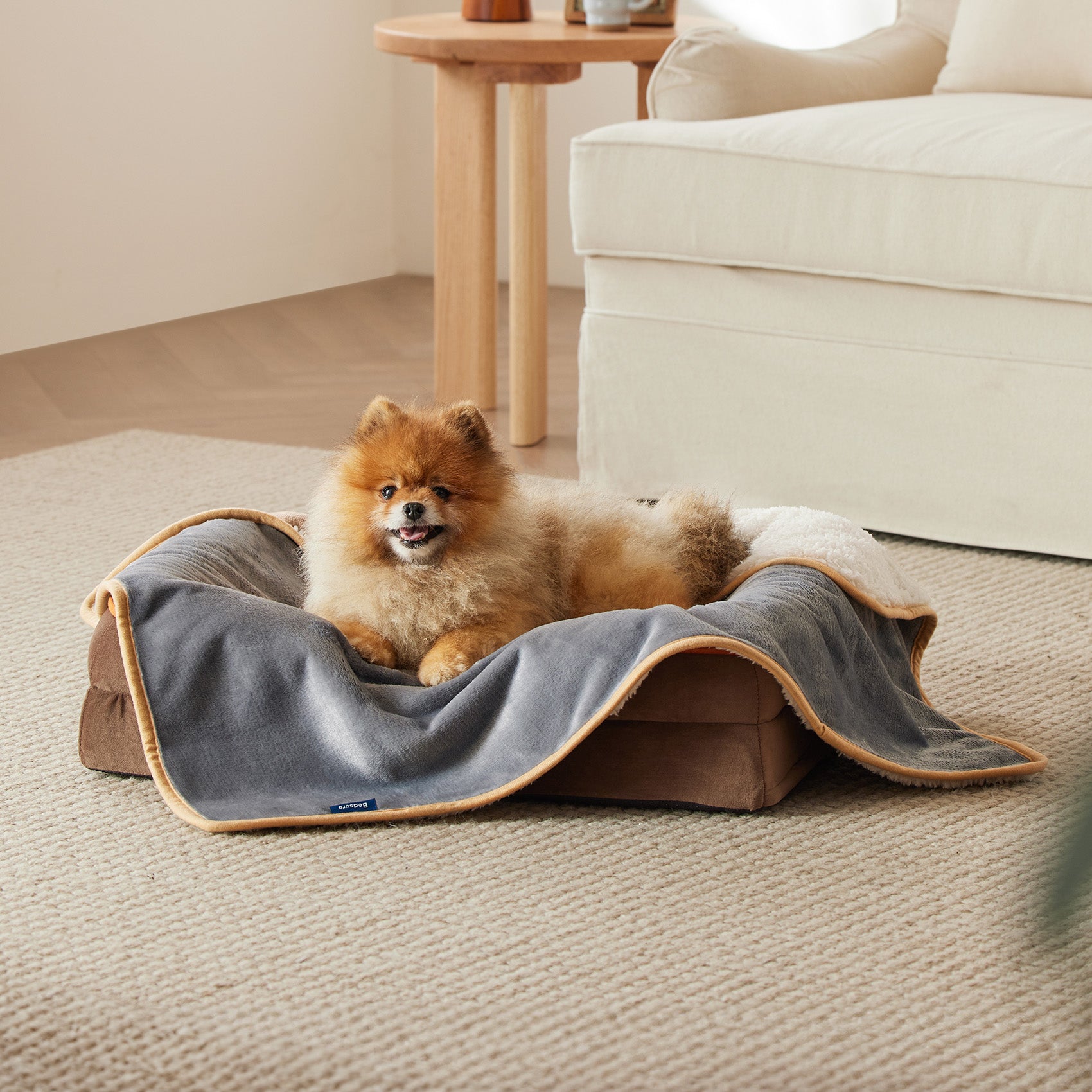 Reversible Sherpa and Microfiber Fleece Dog Blanket