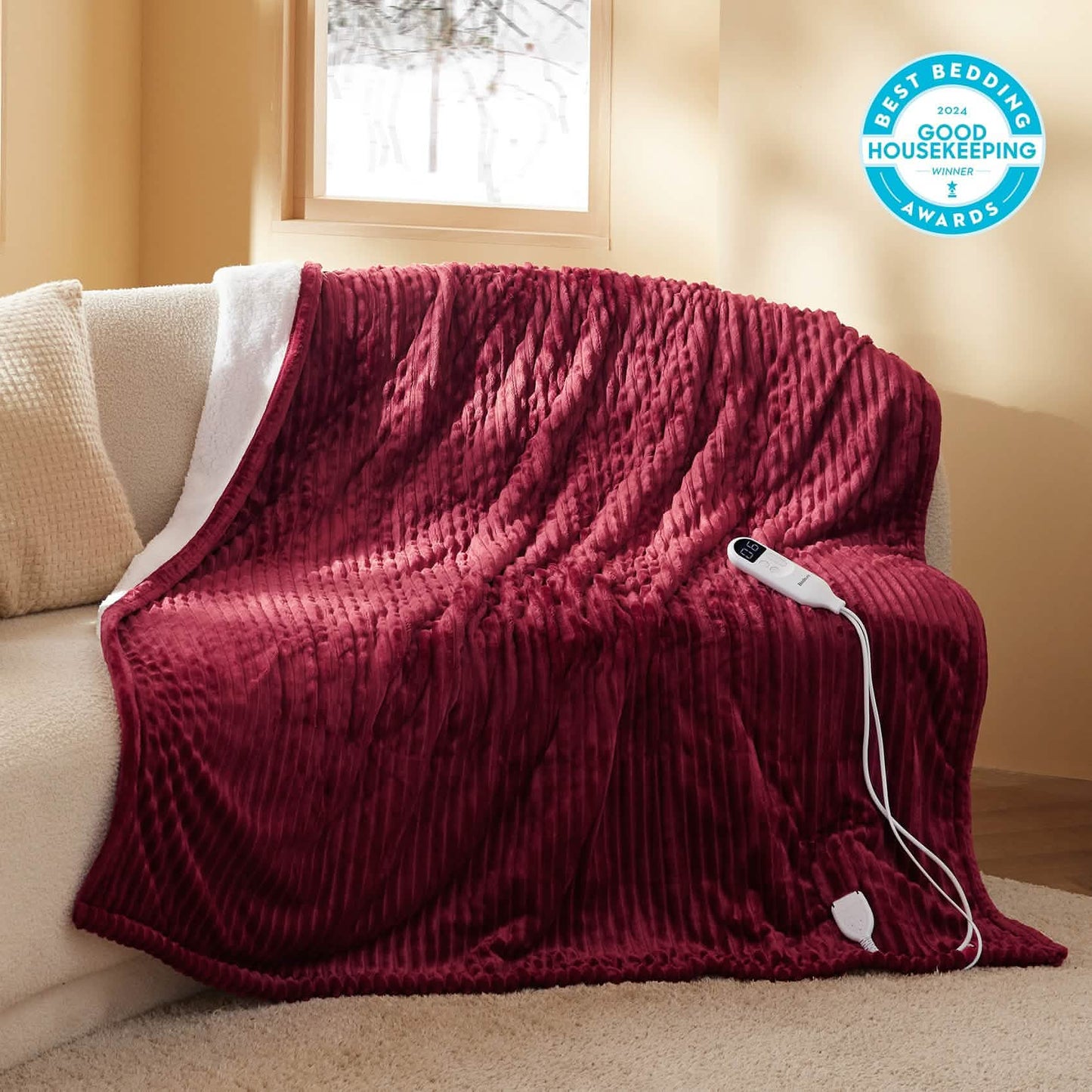 Ribbed Flannel Heated Blanket