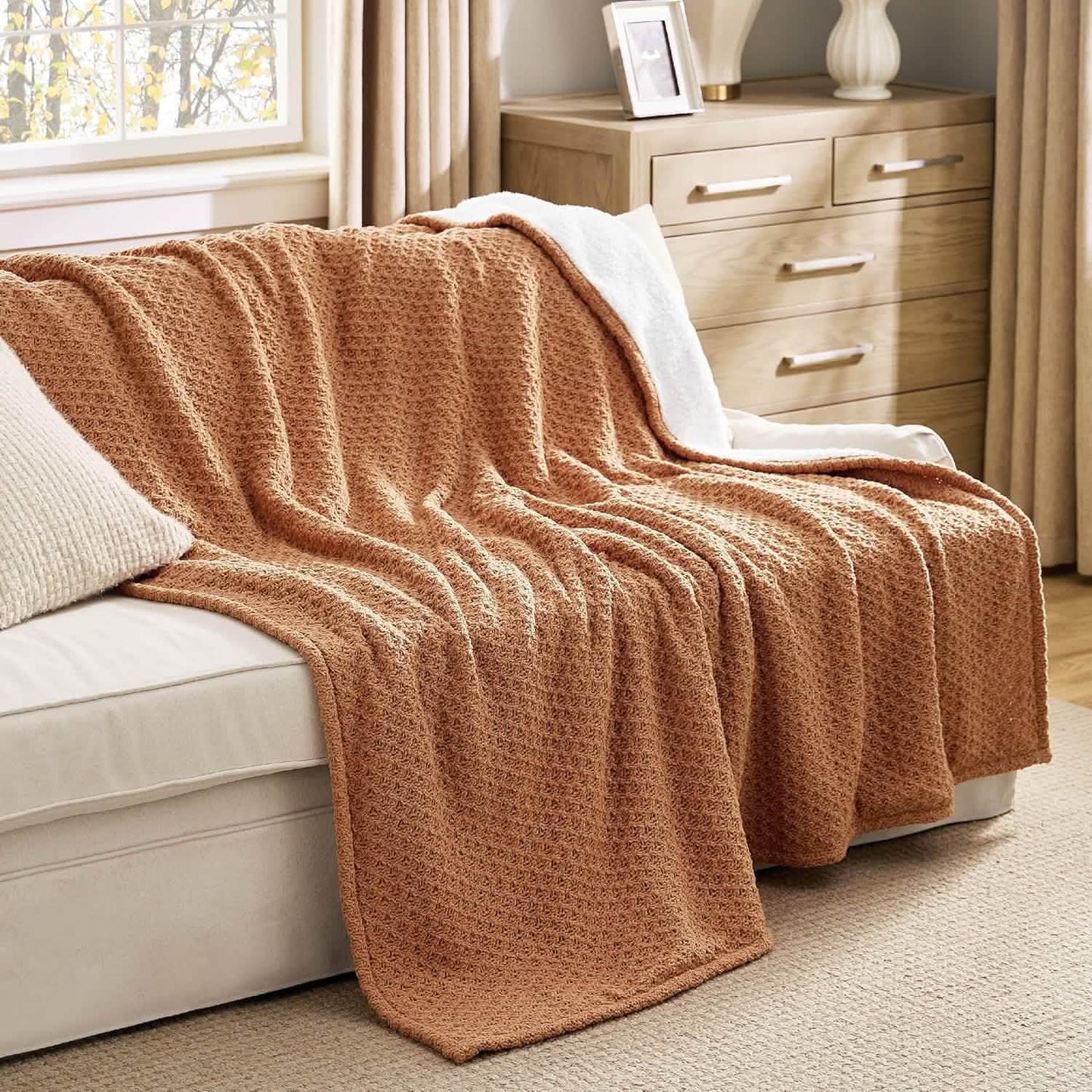 Knit Sherpa Reversible Throw Blanket-Grid