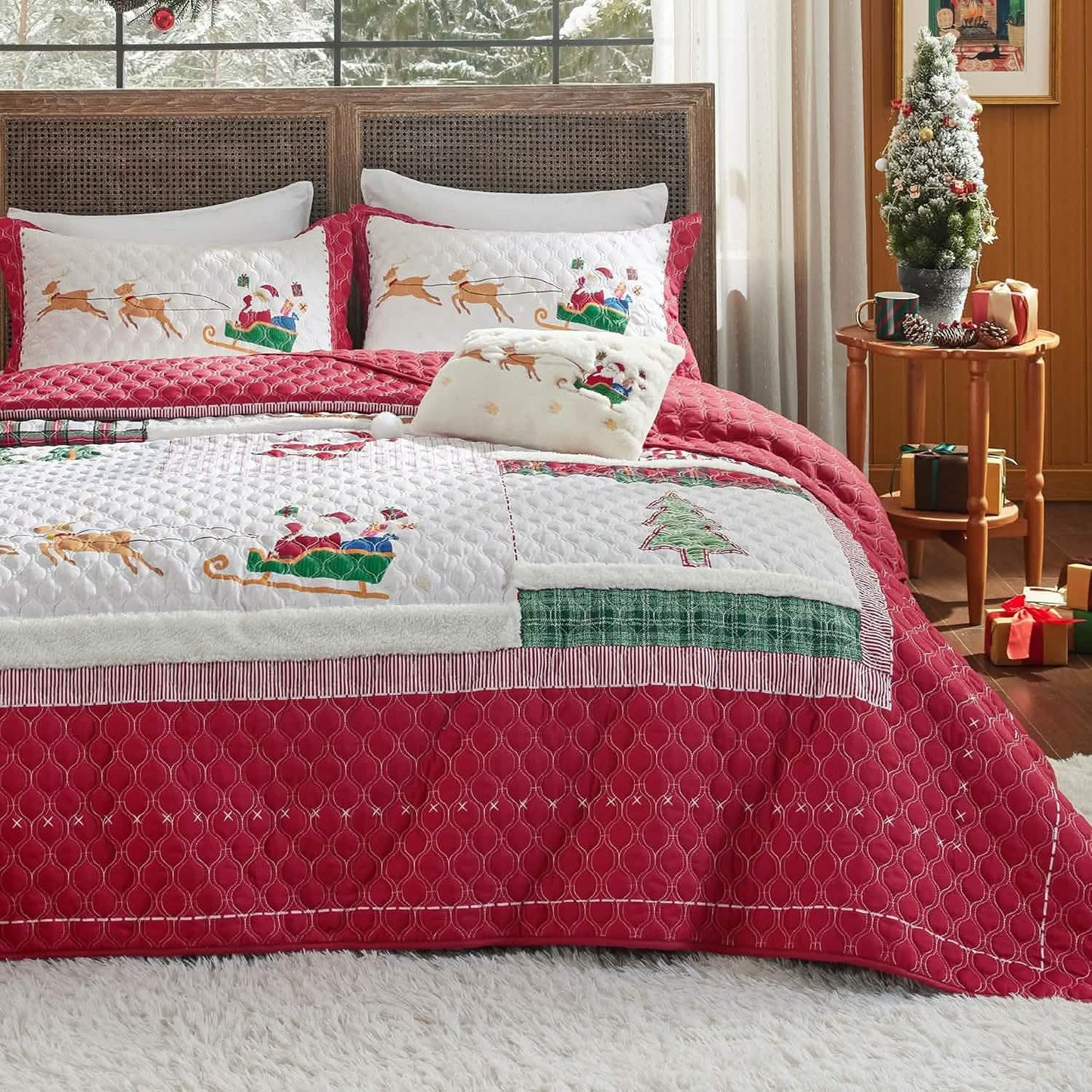 Christmas Modern Patchwork Quilt Set Deer