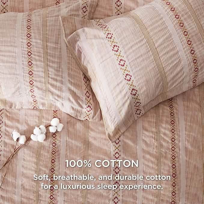100% Cotton Waffle Stripe X Jacquard Duvet Cover Set