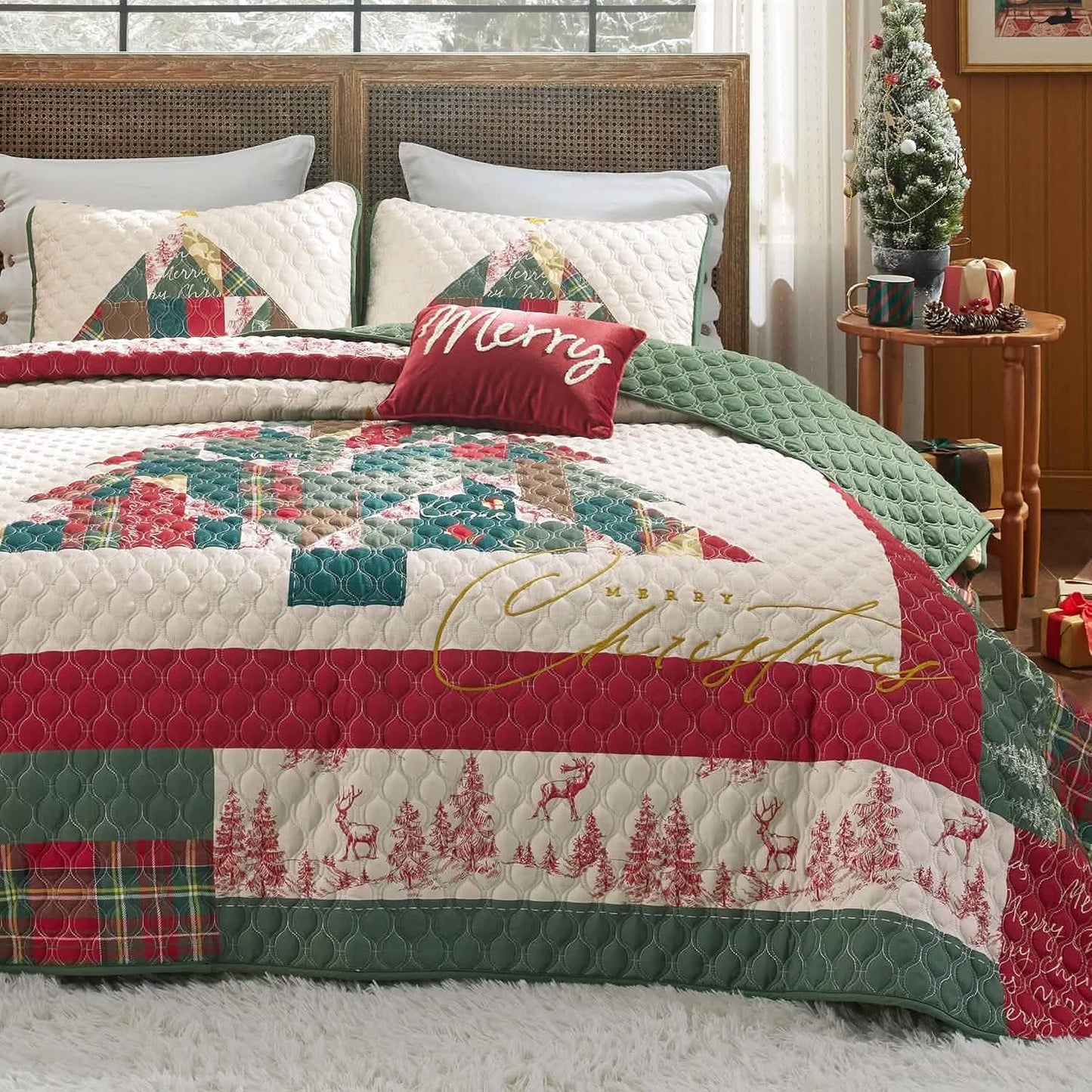 Christmas Modern Patchwork Quilt Set Tree
