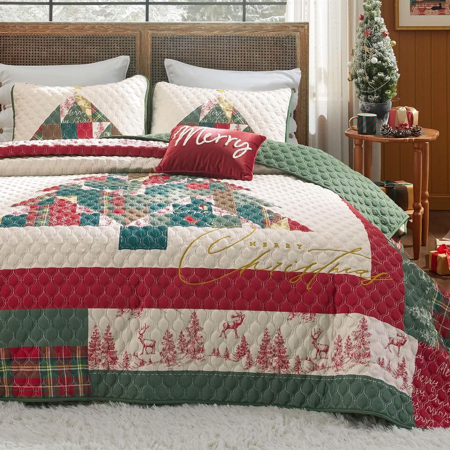 Christmas Modern Patchwork Quilt Set Tree