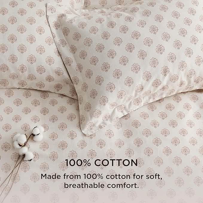 100% Cotton Floral Slub Print Duvet Cover Set