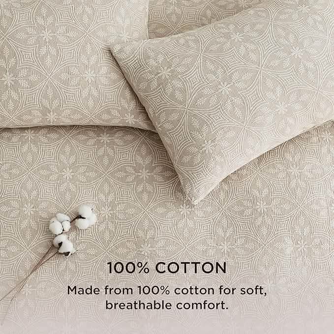 100% Cotton Botanical Scroll Jacquard Duvet Cover Set