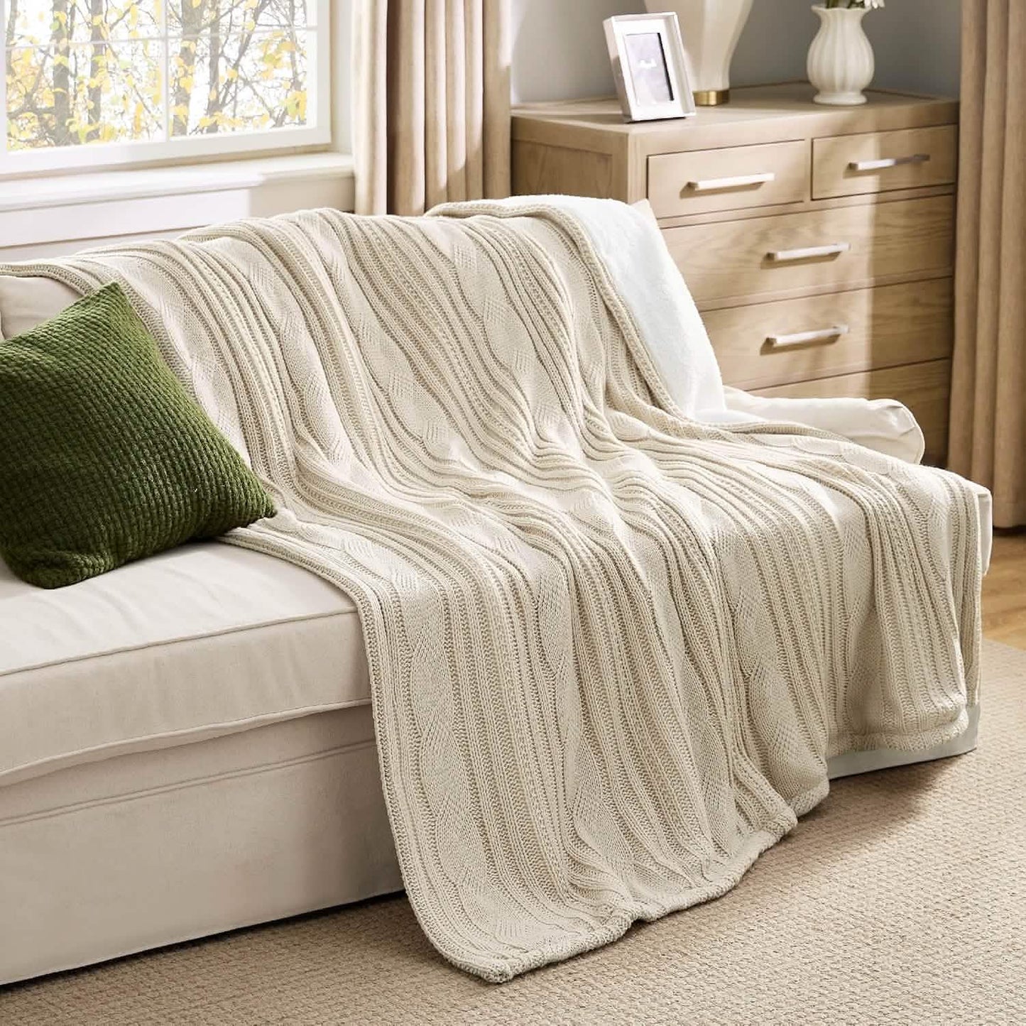 Knit Sherpa Reversible Throw Blanket-Cable Knit