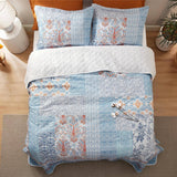 Cotton Patterned Light Blue Quilt Set