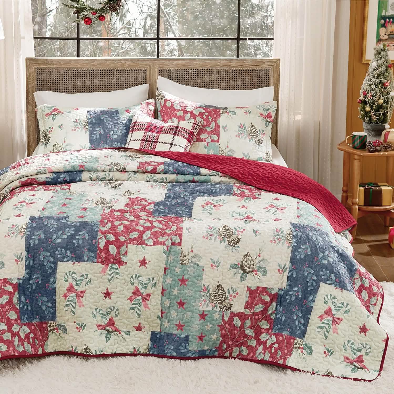 Christmas Modern Patchwork Quilt Set Plant