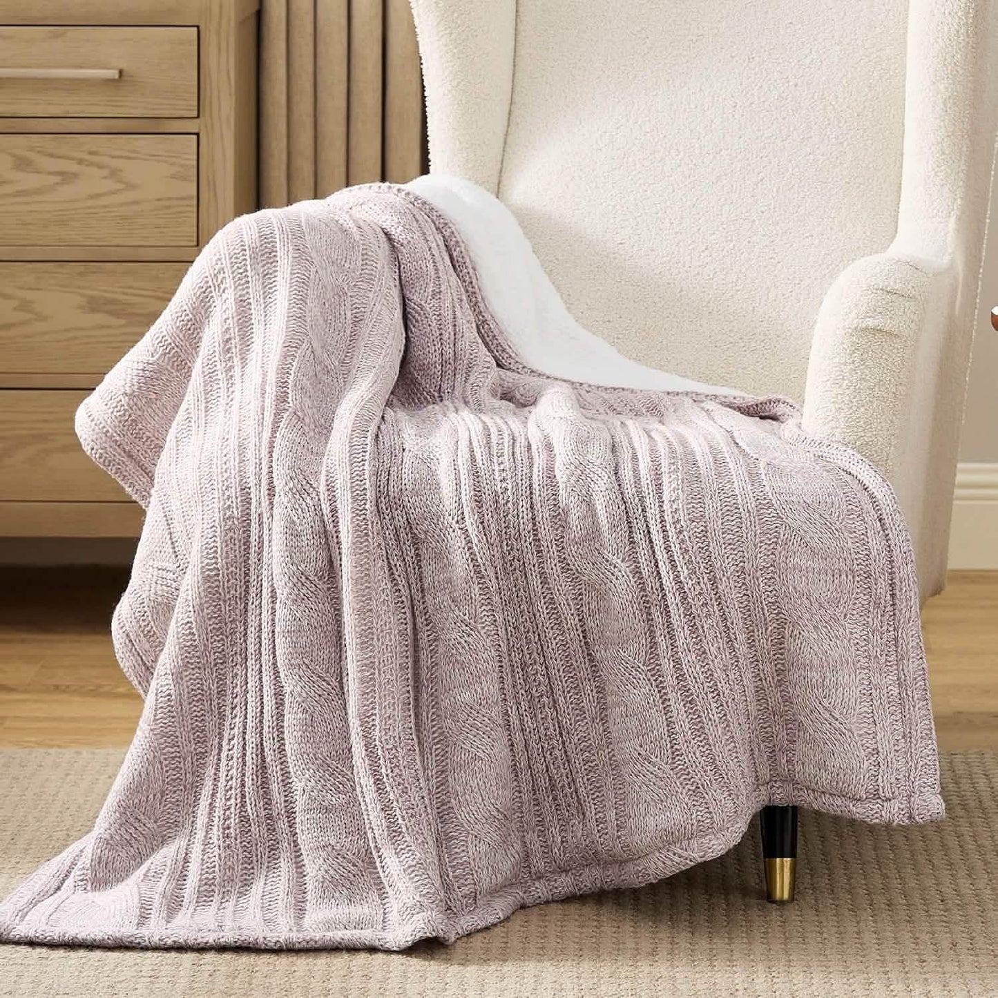 Knit Sherpa Reversible Throw Blanket-Cable Knit